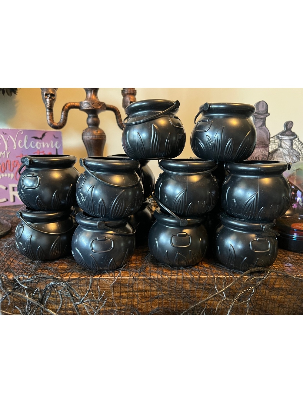 New 15 mini Black Cauldrons 2” tall Witches Halloween Haunted House